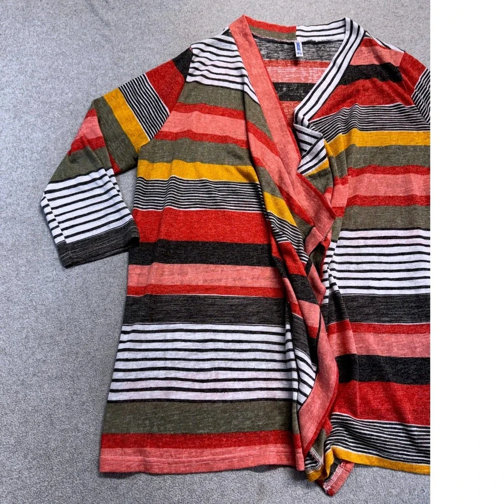 Dearcase Striped Cardigan Womens XL Multi Color Open Front Waterfall Knit Flowy